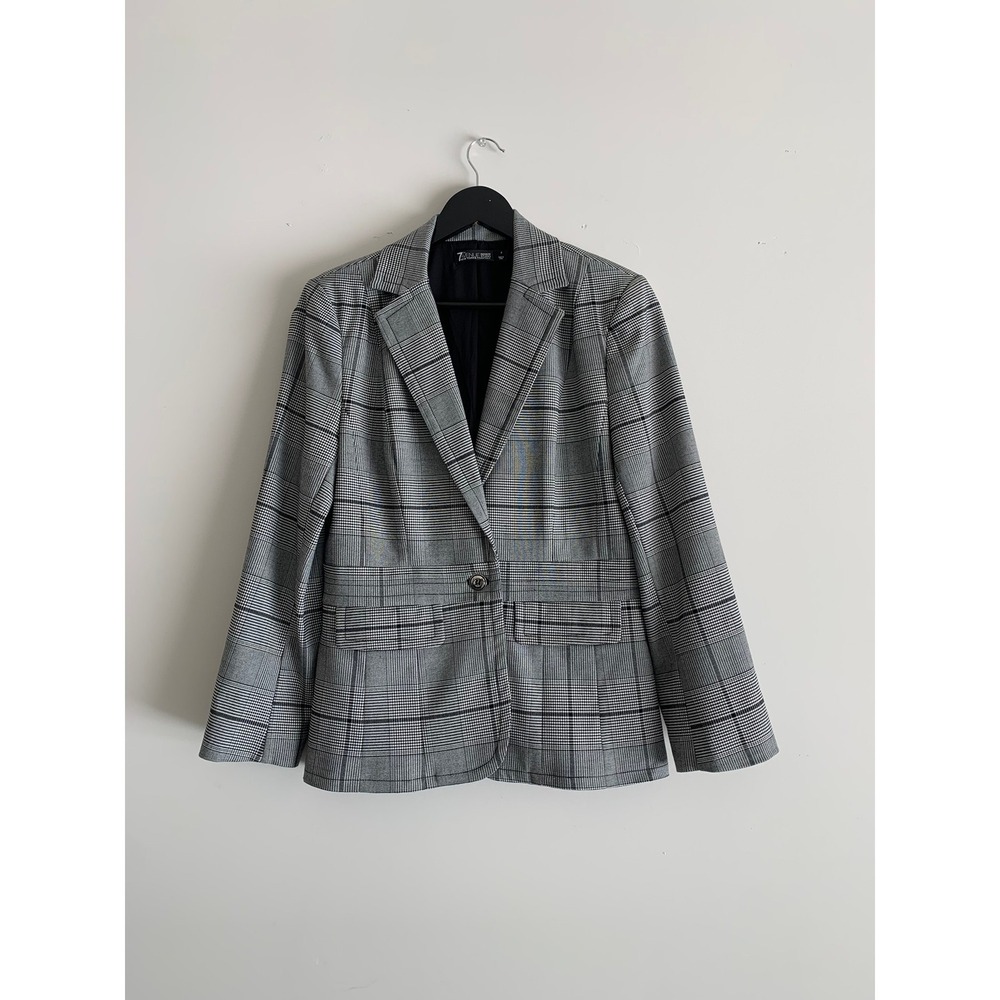 NY&C 7th Avenue Women Grey Plaid Single Button Blazer Suit 8